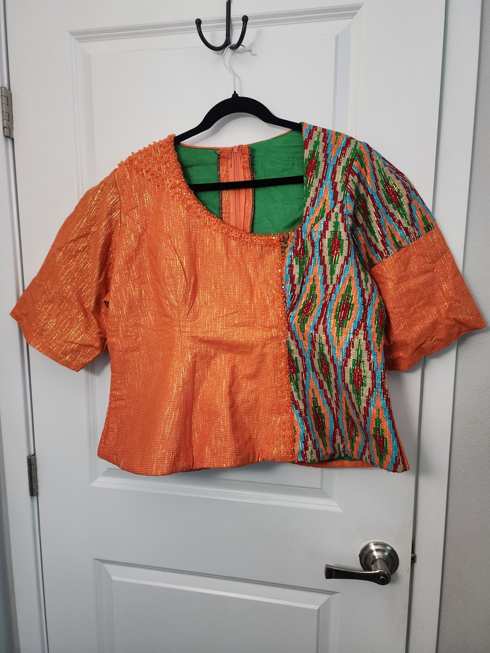 African Print Peplum Top w/ Beaded Trim